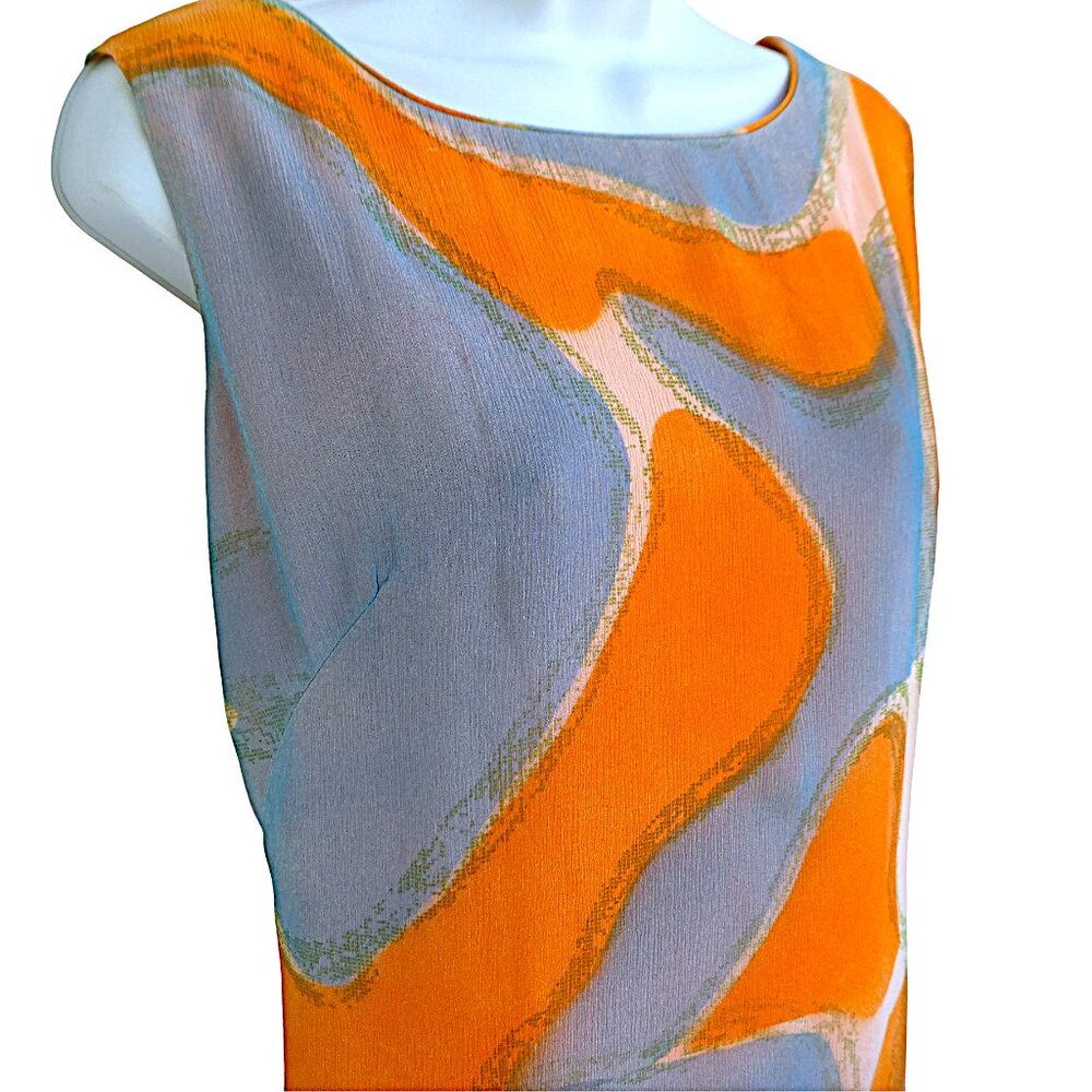 Vintage 50s R K Originals Orange Blue Mod Lined Shift Retro Back Zip USA Union M - Picture 4 of 12